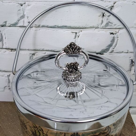 Vintage Ice bucket with World Map Wine chiller with lid - Picture 5 of 7